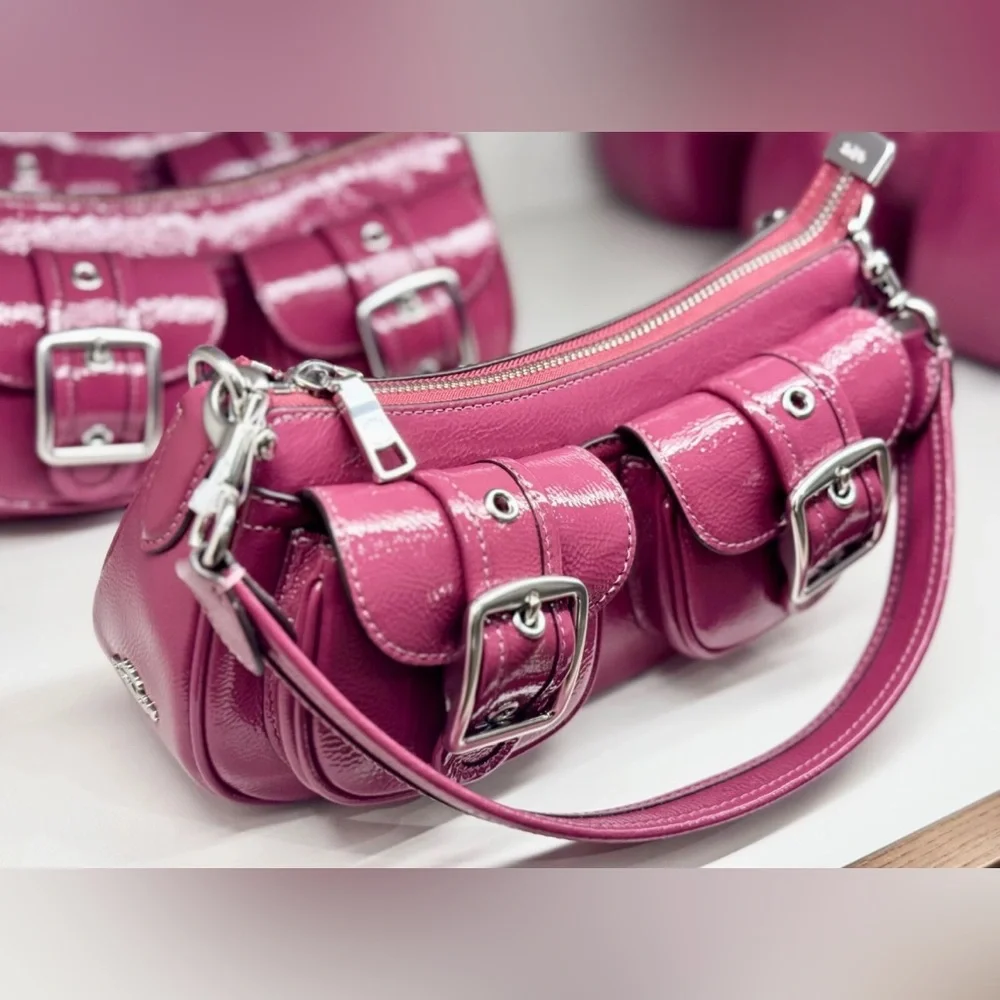 NWT Coach Ashton Baguette Bag Patent Leather CV943 Silver/Pink - Picture 4 of 9